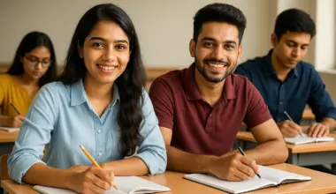 "Indian college students attending a BCA class in Ghaziabad – 2025 admissions"